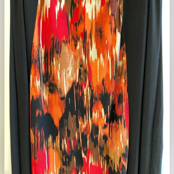 R&M Richards Sleeveless Two Toned Abstract Print Maxi Dress Black Orange Size 12 - Picture 2 of 8
